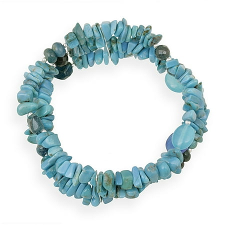 Turquoise, Agate, Apatite Sterling Silver Multi-Strand Fashion Bracelet, 7.5