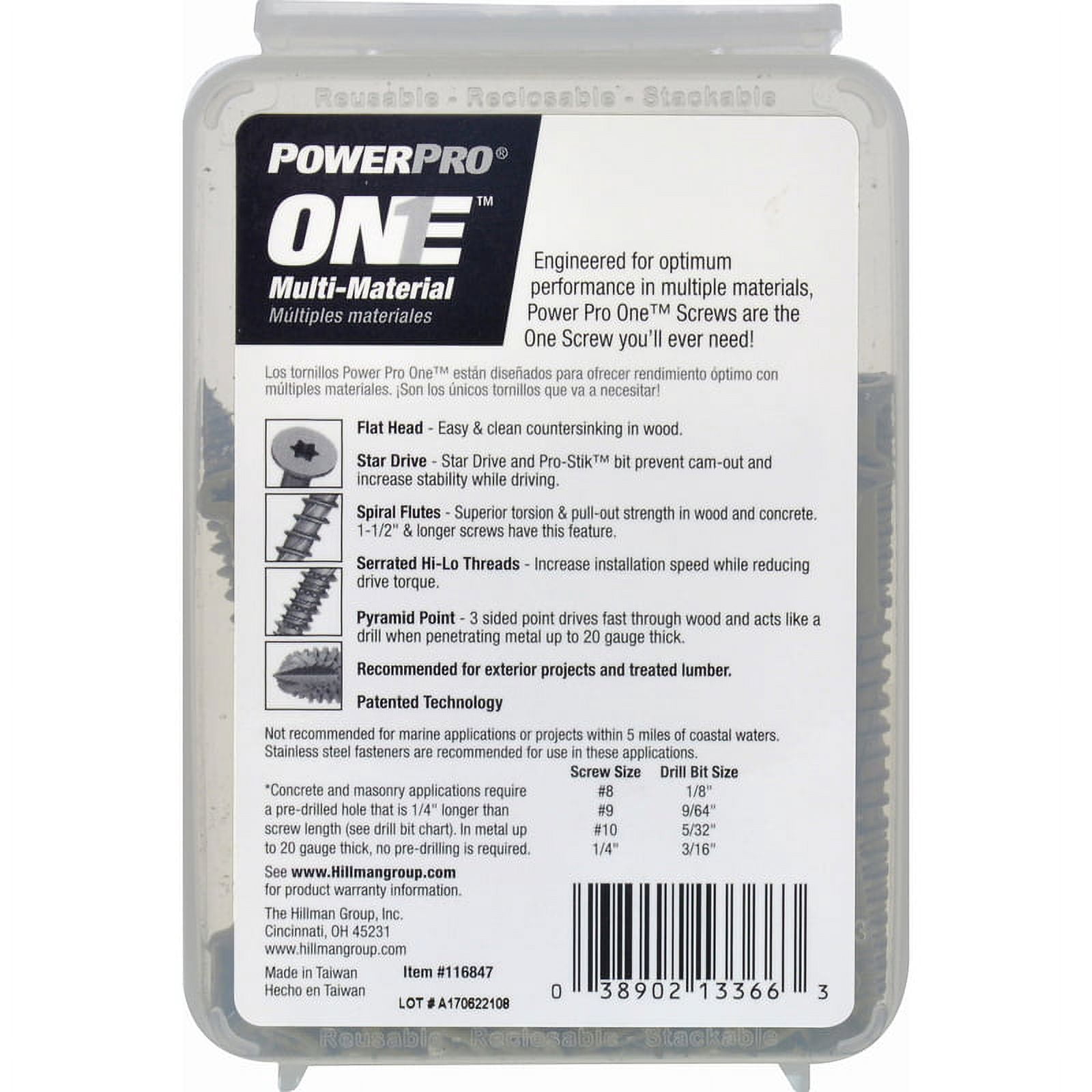 Hillman Fasteners 116847 PowerPro One Flat Head Multi-Material Screws, #10 x 3"