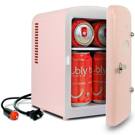 Koolatron 4L Retro Portable Mini Fridge 12V DC 110V 6 Can Cooler Pink