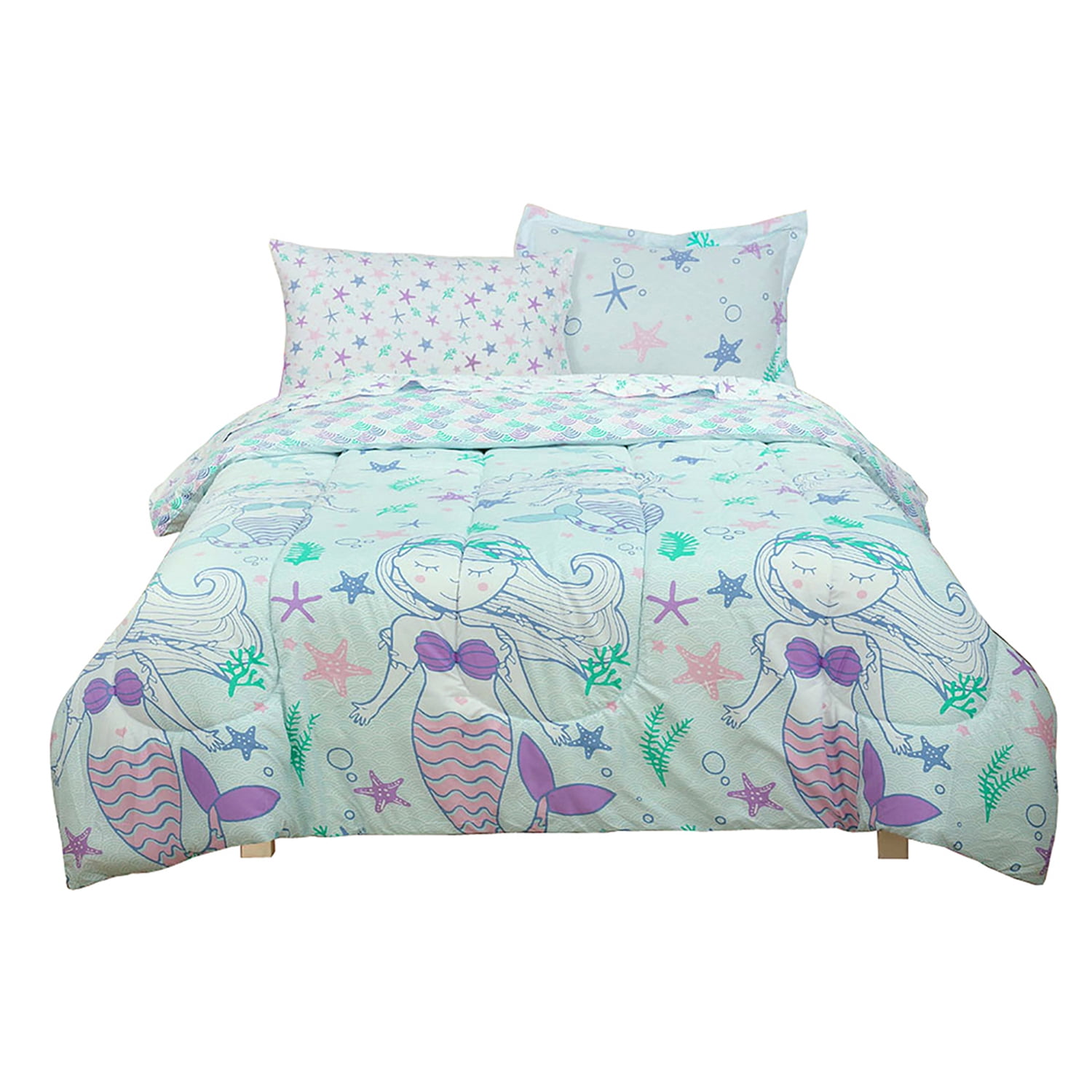 Kidz Mix Mystical Mermaid 7 Piece Bed in a Bag, Full with Comforter, Sham, Flat Sheet, Fitted Sheet, Pillowcase
