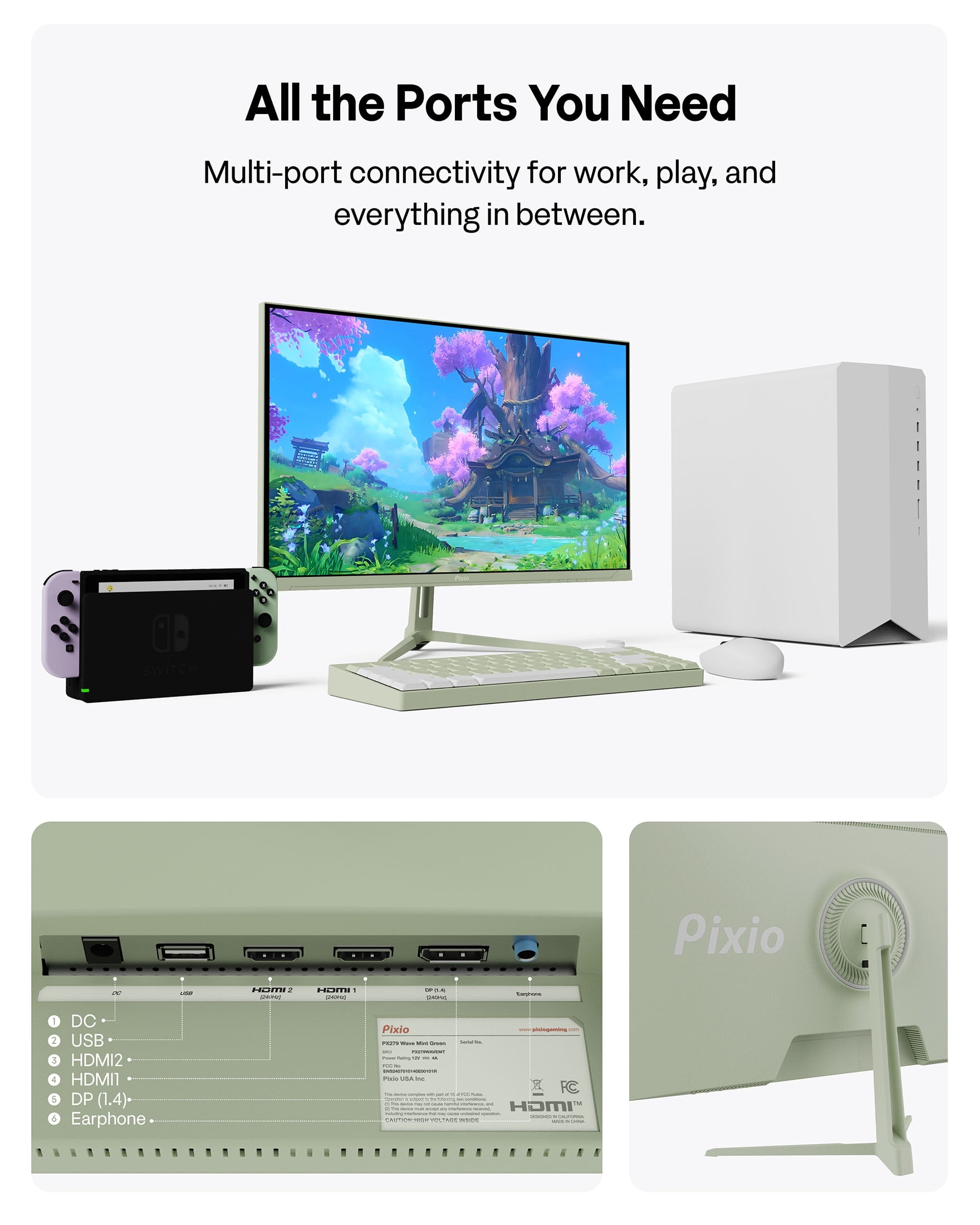Pixio PX279 Wave Mint Green 27 inch 240Hz Refresh Rate FHD 1080p Resolution Fast IPS Panel 1ms GTG Resonse Time Gaming Monitor with Adaptive Sync