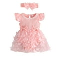 thumbnail image 1 of Gibobby Mamelucos para bebe niña de tul con 3D para niñas pequeñas, mono acanalado para recién nacidos, conjunto de diademas(Rosa, 12-18 Meses), 1 of 5