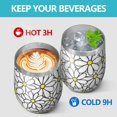 thumbnail image 4 of 12oz Stemless Wine Tumblers White Daisy Flower Yellow Centers Pattern Vacuum Insulated Stainless Steel Travel Tumbler Cups Mug with Lid and Straw for Champaign,Cocktail,Beer with Cleaning Brush, 4 of 5