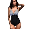 thumbnail image 4 of Eigraketly Traje de baño a rayas para mujer, 1 pieza, cuello en V, correa ajustable para el hombro, trajes de baño, ropa de playa sin espalda, Traje de baño L, 4 of 6