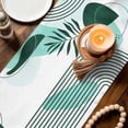 thumbnail image 3 of Boho Geometric Table Runner - 60 Inch Long Aqua Ethnic Abstract Stripes Leaves Cotton and Linen Blended Dress Scarves Farmhouse Table Runner for Kitchen Dining, Coffee Table, 13" x 60", 3 of 8