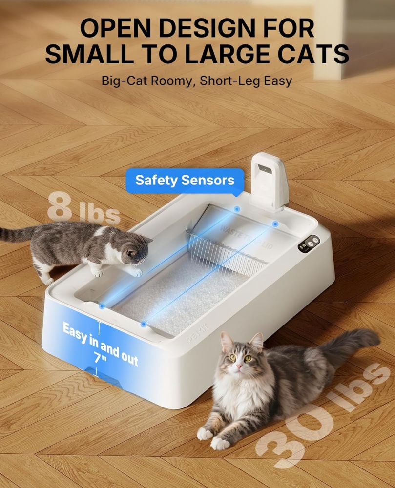 PETKIT Open-Top Self Cleaning Cat Litter Box, Urinary Health Monitor Automatic Cat Litter Box, with 2-Way Raking/5G WiFi/Safety Sensors/Odor Control