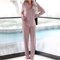 thumbnail image 2 of Chbgutlmr Womens Pajama Sets Fall Long Sleeve Button up Lapel V Neck Shirts Loose Comfy Pants Set Loungewear Outfits, 2 of 5