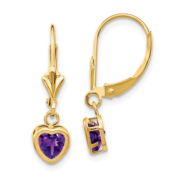 Real 14kt Yellow Gold 5mm Heart Amethyst Earrings; for Adults and Teens; for Women and Men