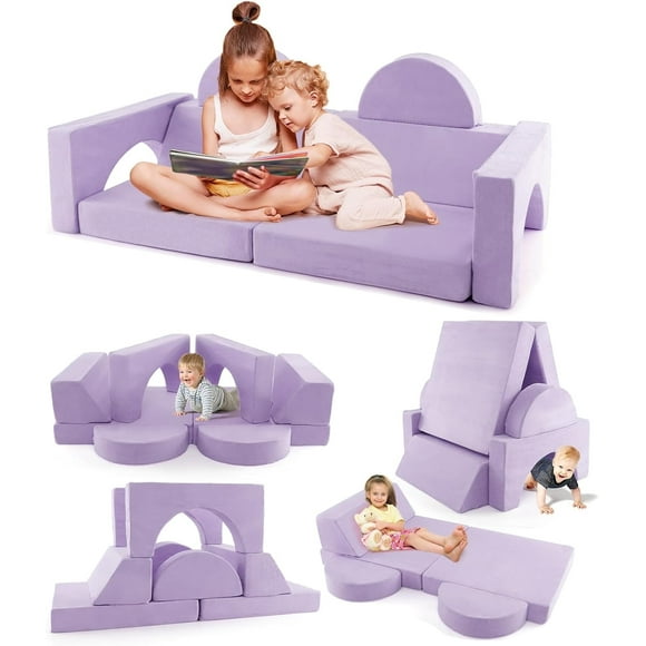 OLAKIDS Modular Kids Play Couch, 8PCS Toddler Sectional Sofa Building Fort for Playroom, Bedroom, Imaginative Convertible Floor Cushion, Foam Set for Boys and Girls