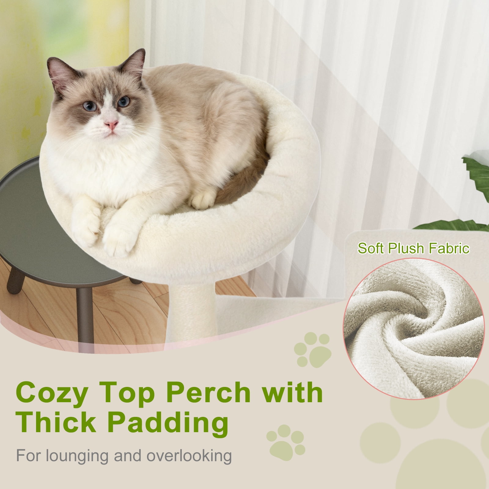 Gymax 48'' Tall Cat Tree w/ Large Condo Padded Top Perch Jute Scratching Post Tunnel Beige