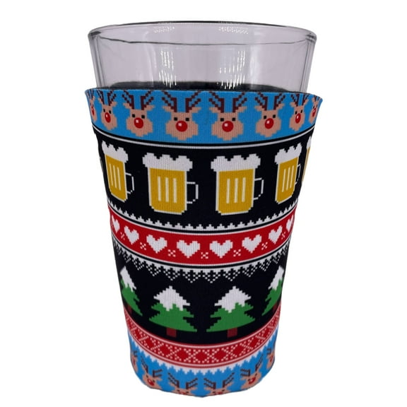 Reindeer and Beer Christmas Pattern Pint Glass Coolie