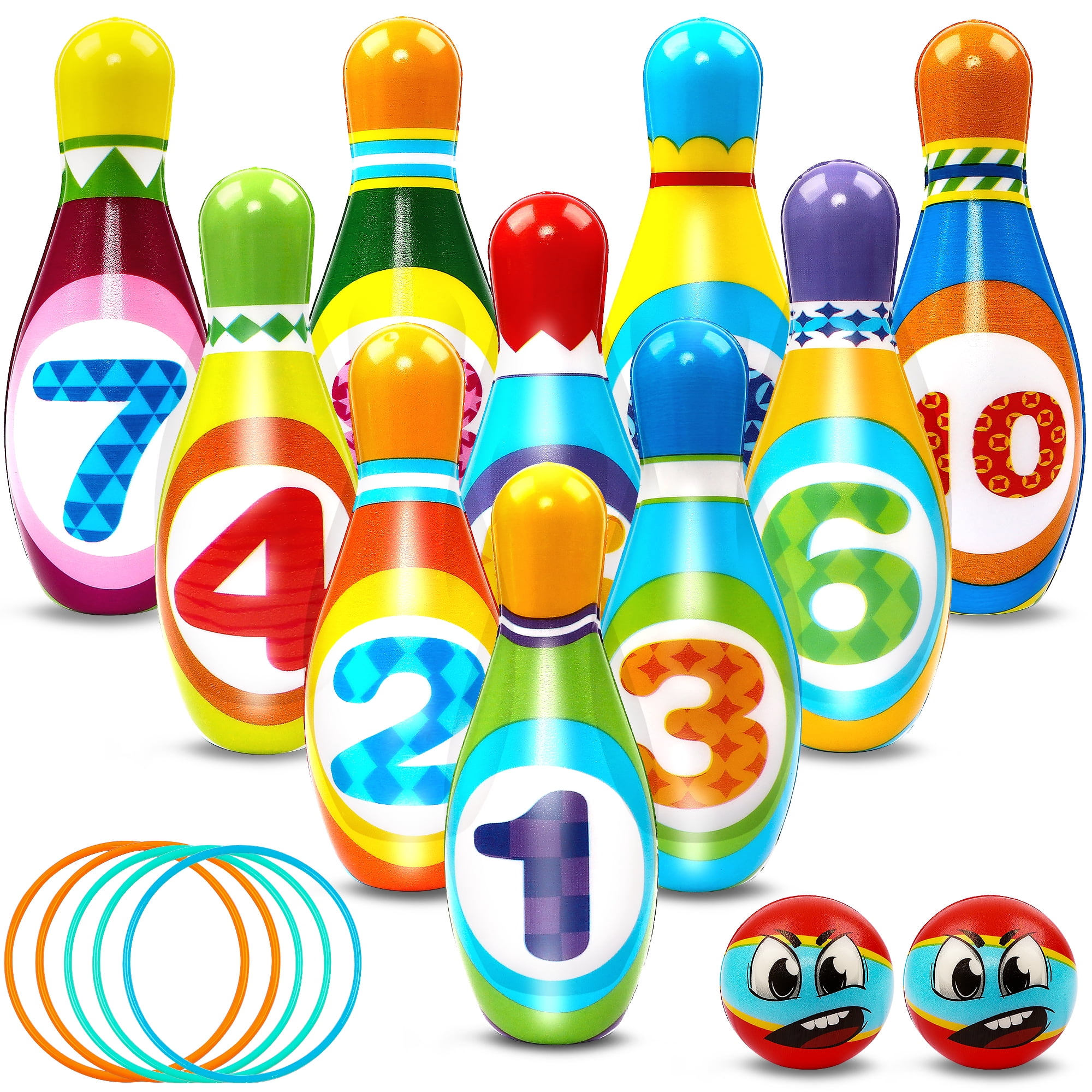 Beefunni Kids Bowling Set Includes 10 Bowling Pins & 2 Balls Toddler Activity Play Game Indoor Outdoor Toy Gift for 3-8 Year Old Boys Girls