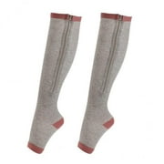 amagogo 5xCompression Zip Up Socks Open-Toe Zipper Leg Support Knee Stocking Gray