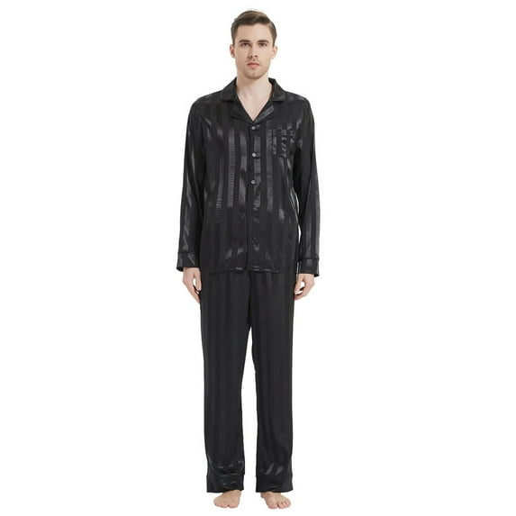 FELEMO Men's Silk Pajama Set Casual Long Sleeve Satin Pajamas Sleepwear