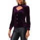 thumbnail image 4 of INSPIRAR CHIC Blusa de terciopelo de manga larga con cuello alto y volantes para mujer M Púrpura Ciruela, 4 of 6