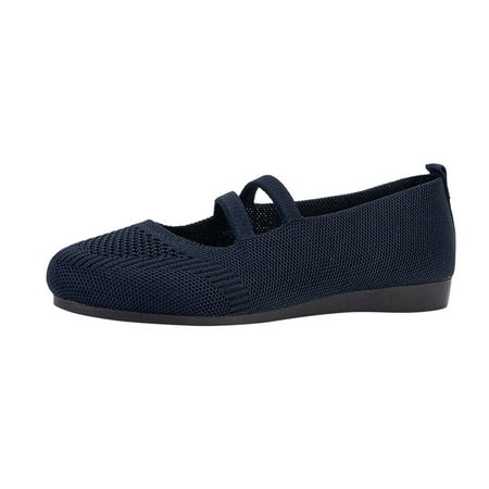 Omagie Flats for Women Round Toe Ballet Flats with Ankle Straps Ballerina Flat Shoes Women Dressy Comfortable for Work Wedding Office Casual Ladies Knitting Comfortable Flat Casual Shoes