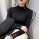 thumbnail image 5 of Women Autumn Lace Mock Neck Fashionable Slim Bottoming Shirt Women Clothes Fashion Hollow Out Long Sleeve Pullover Knittin Tops, 5 of 5