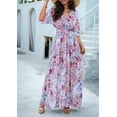 thumbnail image 6 of Women Half Sleeve Wrap V Neck Chiffon Floral Casual Maxi Dress Spring Summer Wedding Guest Dresses for Women Pink L, 6 of 9