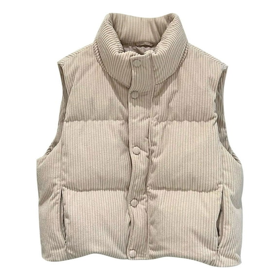 Women's Corduroy Vest Stand Collar Warm Jacket Button Gilet Lightweight Windproof Quilted Vest Cozy Sleeveless Jackets with Pockets 2025 Fall Winter Fashion Outerwear