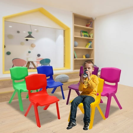 FOGGBET 6PCS L-Shaped Stackable School Chairs Multicolor Plastic Stack Chairs for Classrooms Bedrooms Homes Yellow, Blue, Pink, Purple, Red, Green,PP