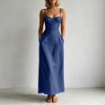 thumbnail image 2 of ZHOGXU Fashion Womens Bodycon Midi Dresses Solid Color Spaghetti Strap Fitted With Pocket Beach Vacation Outfit, 2 of 4
