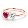 thumbnail image 2 of Gem Stone King 18K Rose Gold Plated Silver Fashion Right-Hand Ring Heart Shape Red Created Ruby and Moissanite (1.02 Cttw, Size 7), 2 of 6