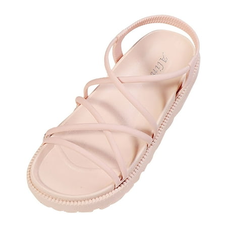 

NECHOLOGY Women s New Roman Style Thick Bottom Fairy Style Beach Flat Sandals Glittery Sandals Womens Pink 6.5