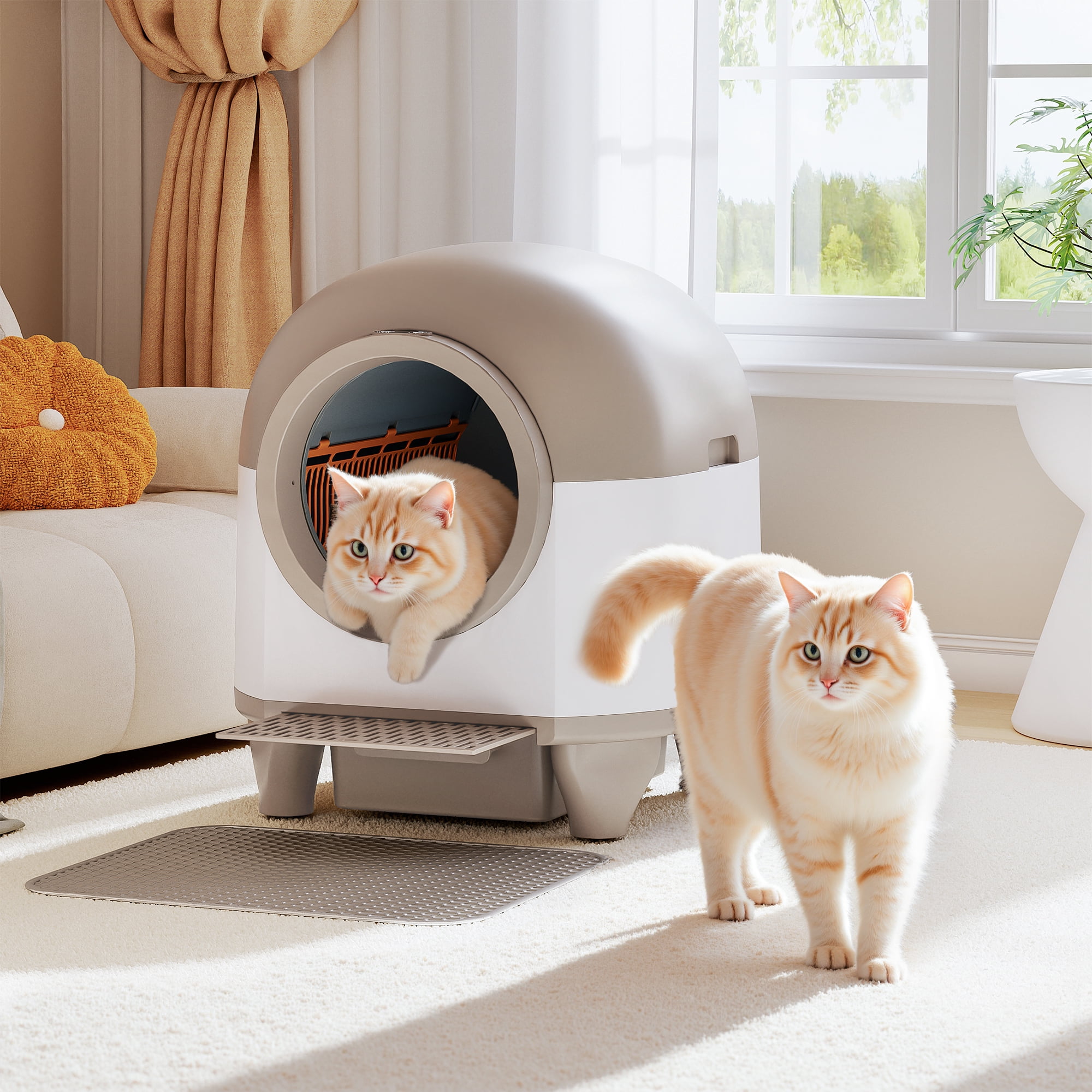 Homall Self-Cleaning Cat Litter Box with App Control and Safety Protection, WiFi,  Automatic, and Waste Bags, Brown