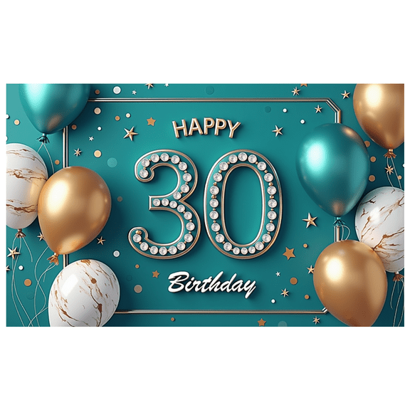 Balloon Decoration Happy Birthday Banner Metallic Balloons Confetti Design Photo Prop for 30th Birthday Celebration Party Event Decoration