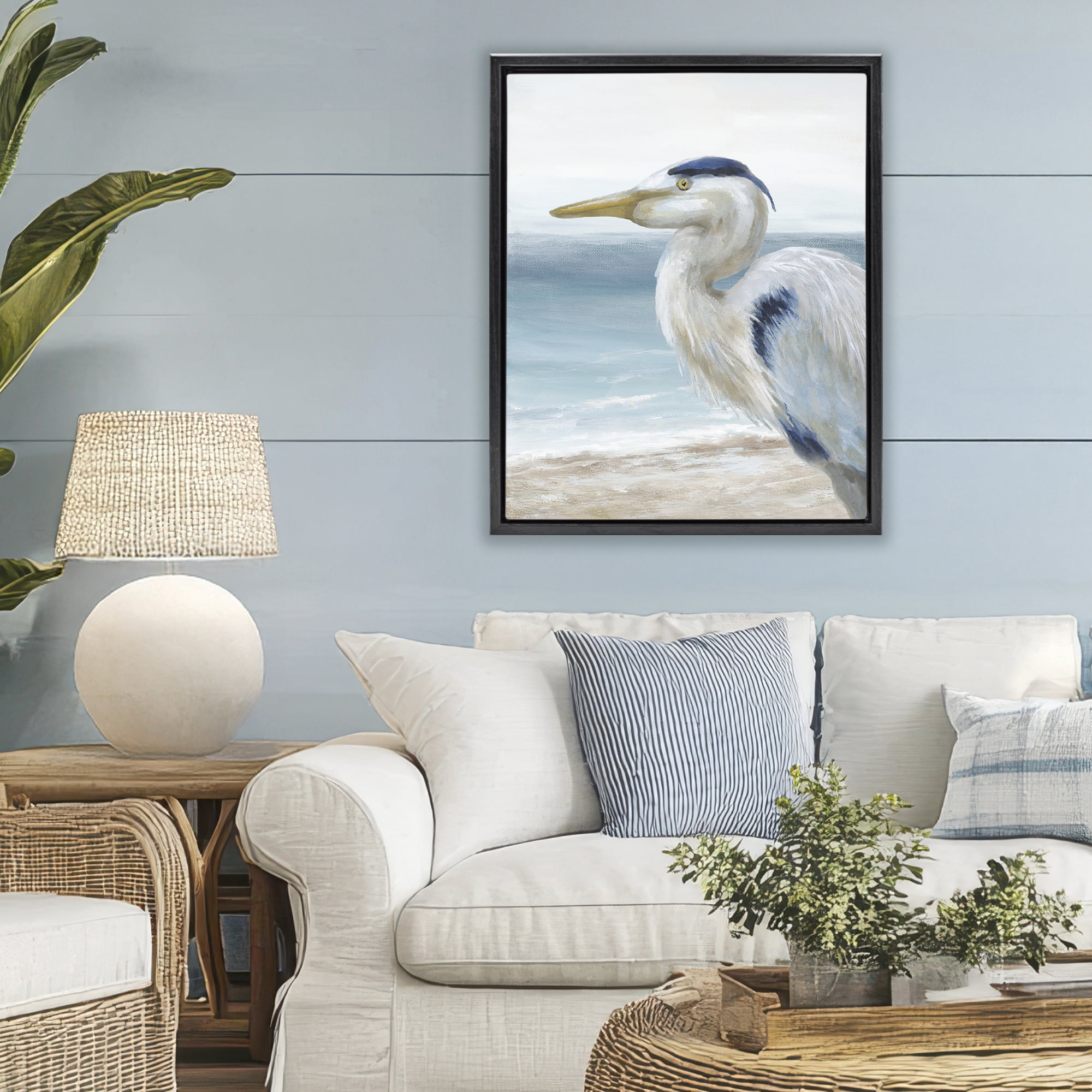 Stupell Industries Left Gazing Heron Black Framed Floater Canvas Wall Art, design by Nan