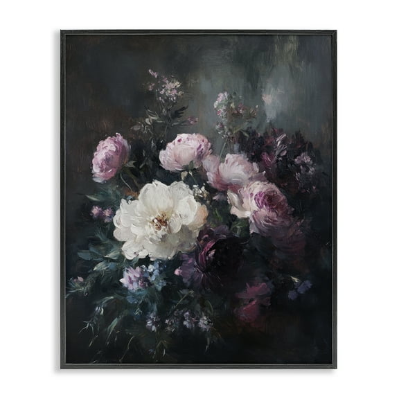 Stupell Industries Vintage Dark Blossoms Plants & Flowers Painting Black Framed Art Print Wall Art, 11 x 14