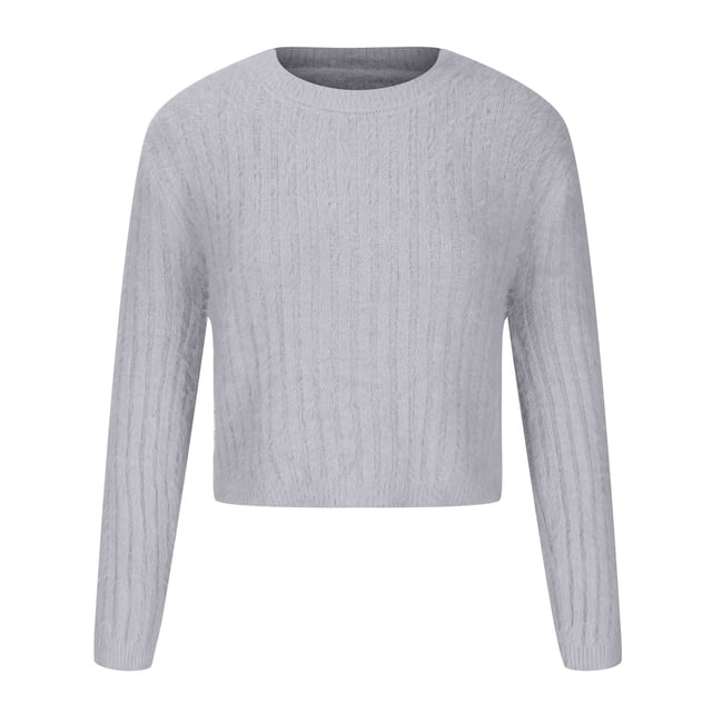 IROINID Pull-over Col Rond pour Femmes Pull Couleur Unie Casual Manches Courtes Automne et Hiver Pull Tops Chemisier