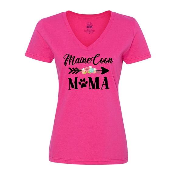 Inktastic Maine Coon Mama with Flowers and Arrow Women's V-Neck T-Shirt