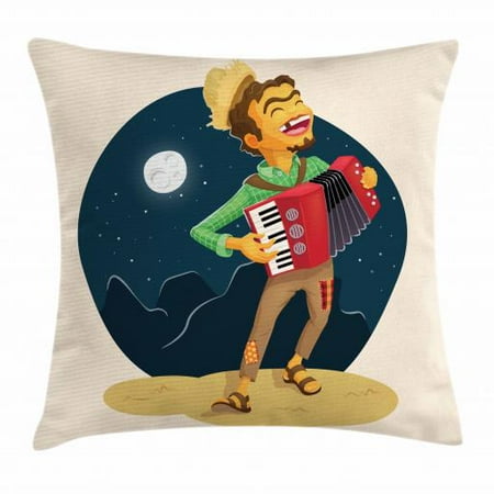 Music Throw Pillow Cushion Cover Cheerful Poor Peasant With Plaid