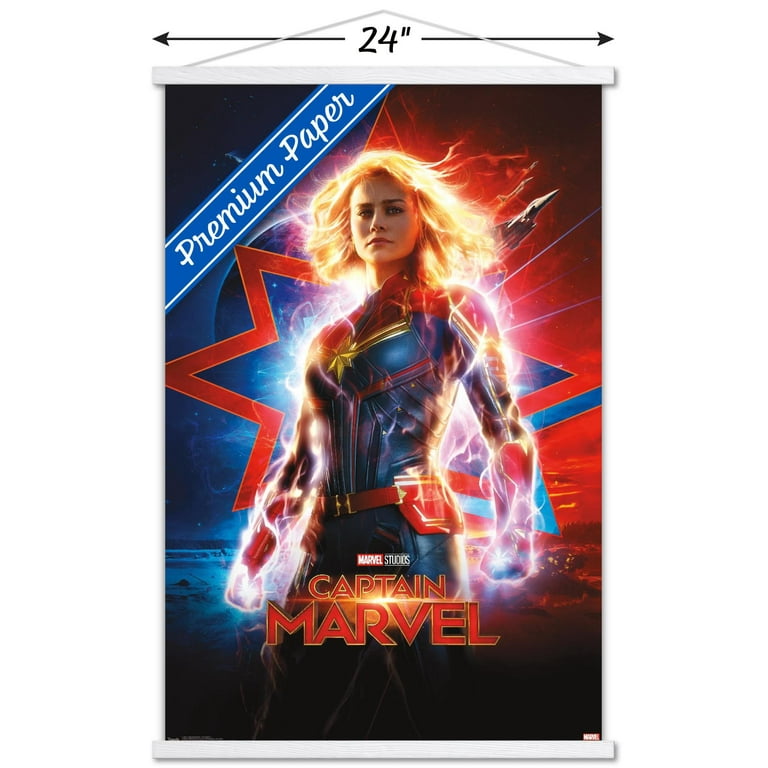 Marvel Cinematic Universe Captain Marvel One Sheet Wall Poster with Wooden Magnetic Frame 22.375 x 34