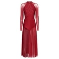 thumbnail image 6 of Aiihoo Womens Lyrical Dance Dress Glittery Rhinestones Sheer Mesh Flowy Split Maxi Dress Leotard Dresses Burgundy S, 6 of 7