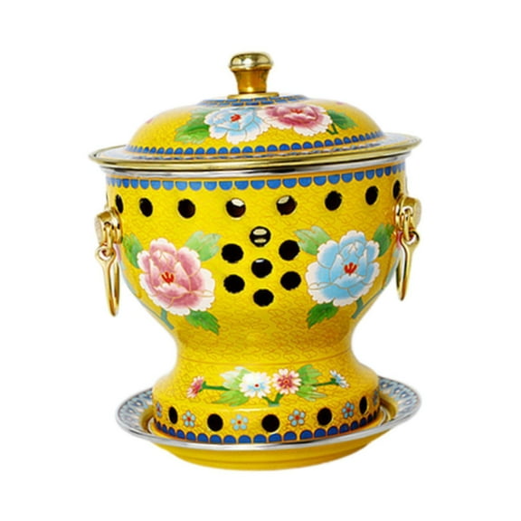 TISHITA Cloisonne Hot Pot Copper Hot Pot Chinese Hot Pots Copper Buffet Hot Sturdy Warming Pot Home Shabu Hot Pot Stockpot Enamel Pot yellow