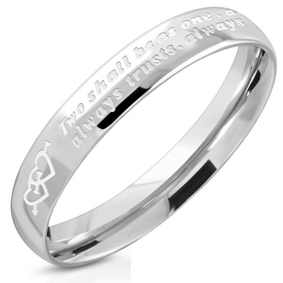 Engraved Cupid Heart Band Ring Silver-Tone Stainless Steel - Size 4