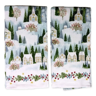 Set of 2 MAGICAL WINTERLAND VILLAGE Terry Kitchen Towels by Kay Dee Designs