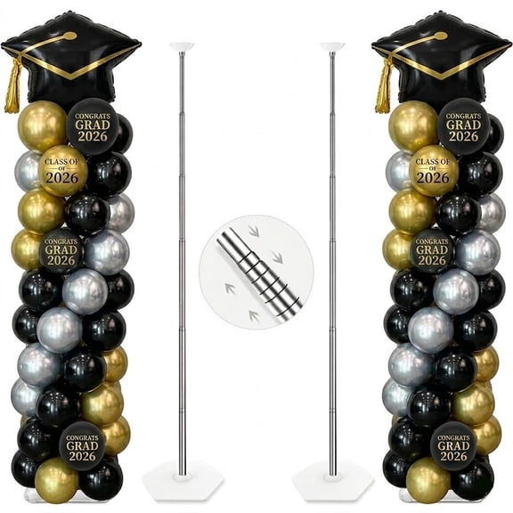 YALLOVE Balloon Stand Kits, 2 Sets Height Adjustable Metal Telescopic Balloon Tower for Birthday, Baby Shower & Graduation Party Floor Decorations, Not Include Balloons
