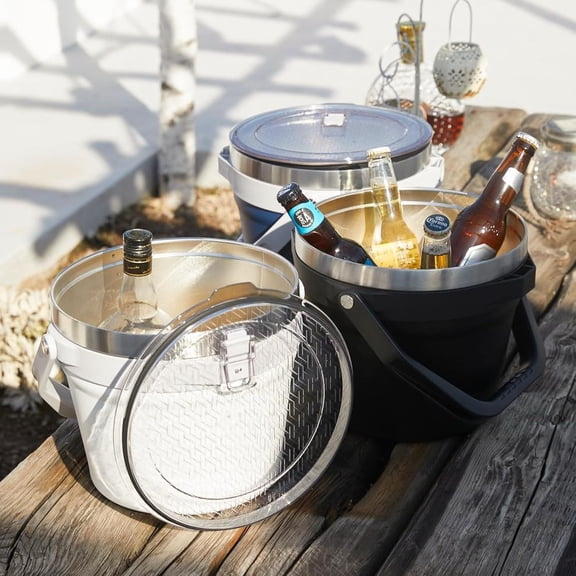 7L Insulated Ice Bucket with Lid, Double Wall Vacuum Stainless Steel Beverage Bucket Keeps Frozen Longer, Holds 6 Longnecks or 3 Bottles of Wine, for hot food, Large Parties (No Accessories, White)