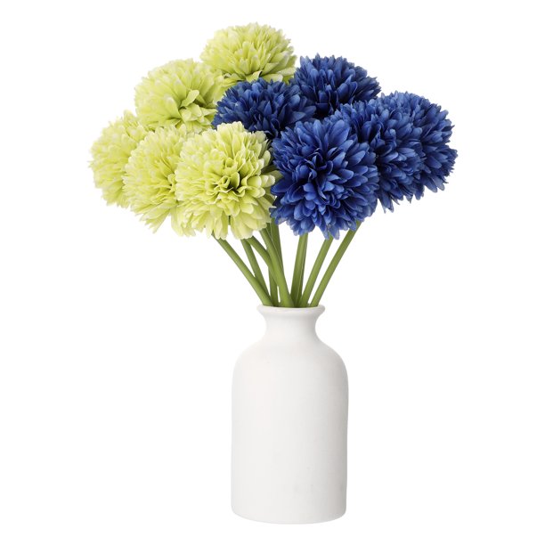 Uxcell 10 piezas de flores de bola de crisantemo artificial, ramo de flores de crisantemo falso de seda para decoración de hogar, jardín, boda y fiesta, verde/azul