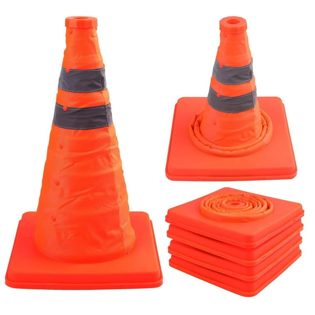 4 Pack Cônes de Circulation Pliables de 15,5 Pouces pour Stationnement Routier avec Bandes Réfléchissantes et Collier, Orange