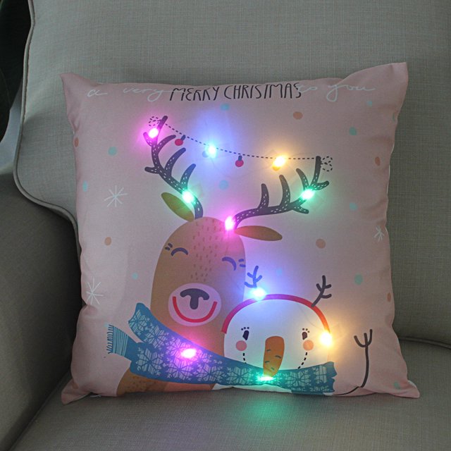 Fundas de almohada navideñas de lujo con luces LED, funda de almohada con luz navideña de 18x18 pulgadas, decoración para el hogar, sala de estar y dormitorio