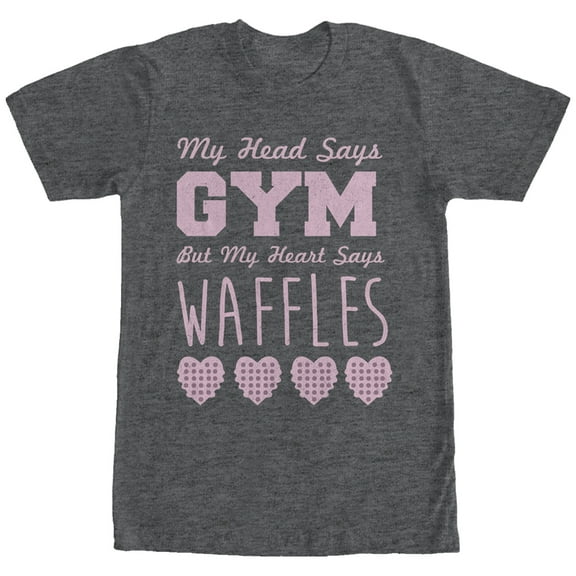Women's CHIN UP Head Says Gym Heart Says Waffles Boyfriend Graphic Tee Charcoal Heather Large