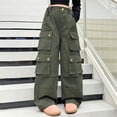 thumbnail image 2 of Otqutp Girl's Elastic High Waist Cargo Pants Y2k Wide Leg Sweatpants Loose Baggy Pants Teen Girl School Trendy Plus Size Clothes, 2 of 9