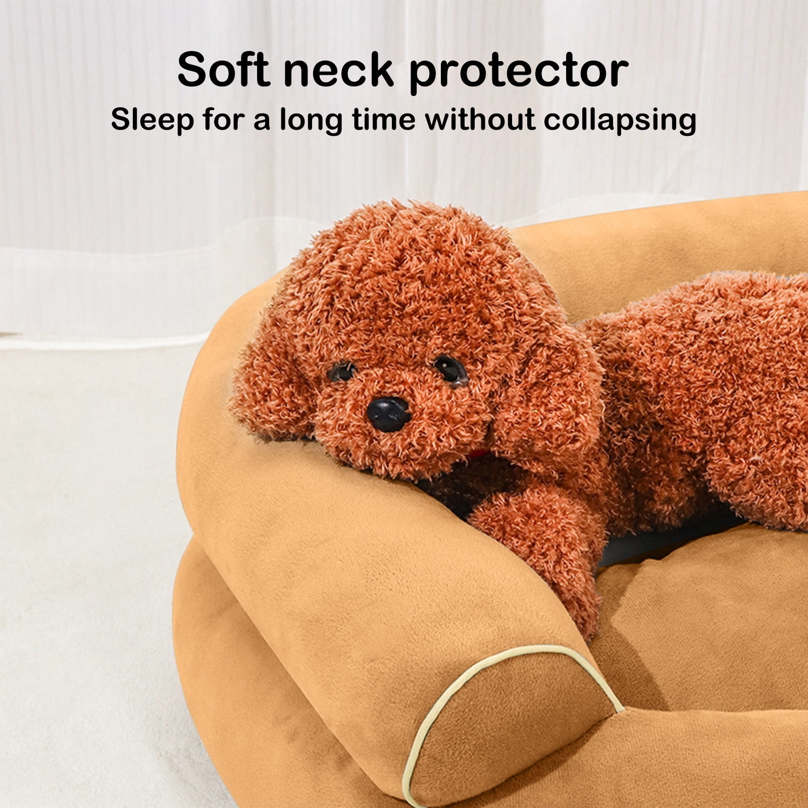 Suede Orthopedic Dog Bed for Small to Medium Dogs, Soft Pet Couch Bed with Sides, Non-Slip Bottom, Khaki
