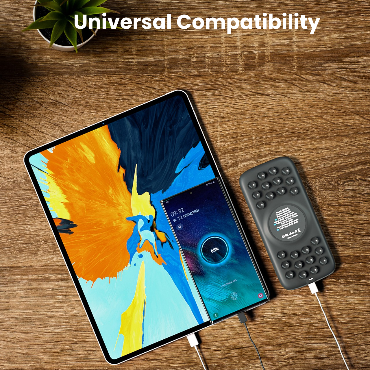 Techsmarter 10000mAh 22.5W 22.5W USB-C PD Wireless Power Bank with Suction Cups, Portable Charger For Samsung S23, S22, S21, S20, Note, iPhone 15, 14, 13, 12, 11, XS, X, XR