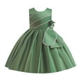 thumbnail image 1 of Robes pour Filles Sans Manches Couleur Unie Nœud Volants Soirée Mariage Robe Verte 3-4 Ans, 1 of 4