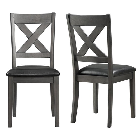 Bowery Hill Standard Height Side Faux Leather Chair in Gray (Set of 2)